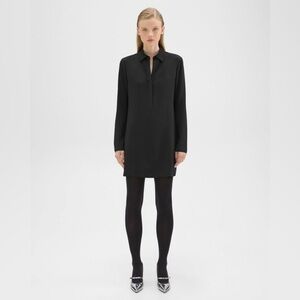 Theory Black Polo Collar Long Sleeve button up front Dress